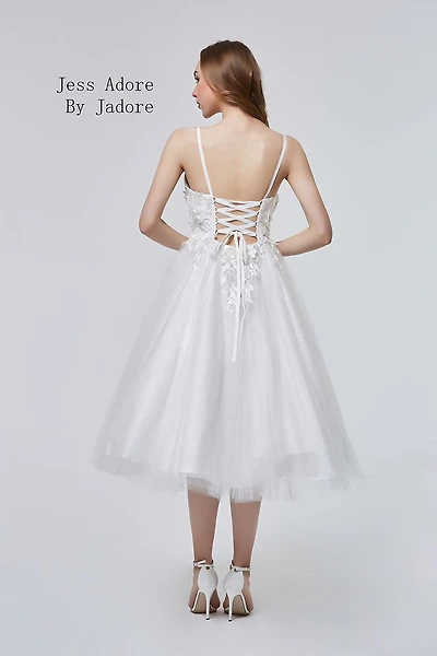 Floral Bodice Tea Length Dress