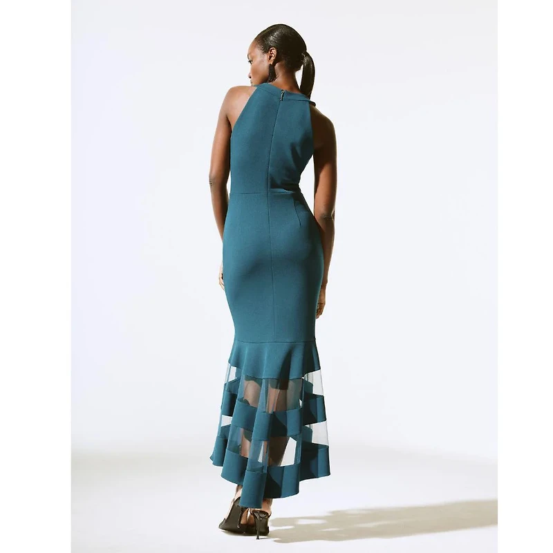 Asymmetric Sheer Panel Hem Dress