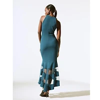 Asymmetric Sheer Panel Hem Dress