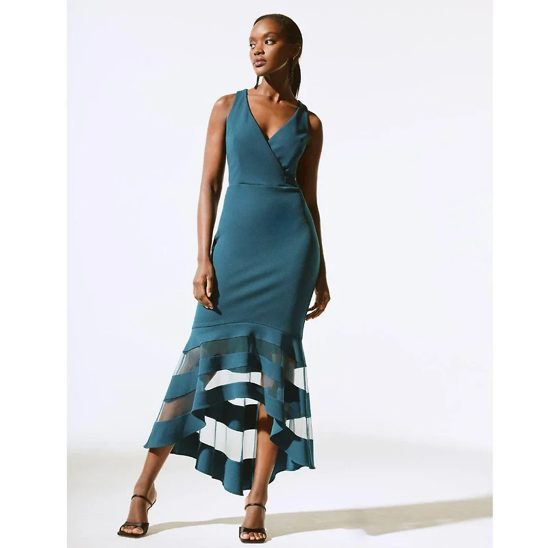 Asymmetric Sheer Panel Hem Dress