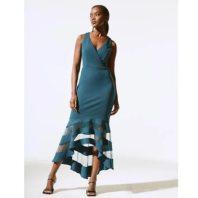 Asymmetric Sheer Panel Hem Dress