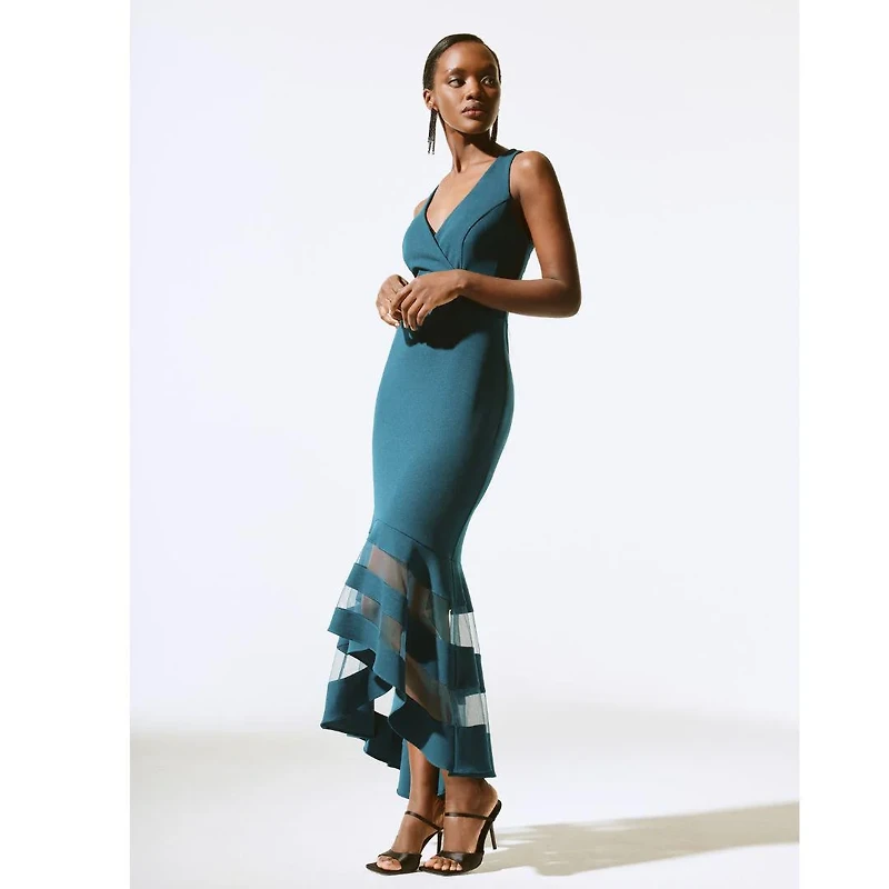 Asymmetric Sheer Panel Hem Dress