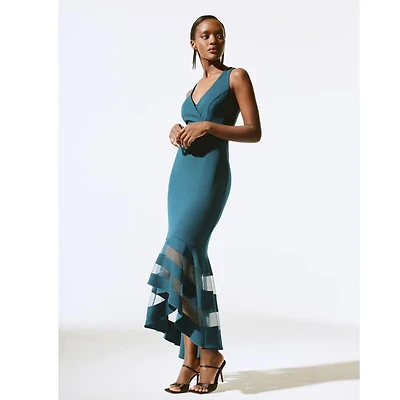 Asymmetric Sheer Panel Hem Dress