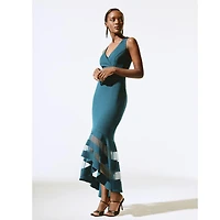 Asymmetric Sheer Panel Hem Dress