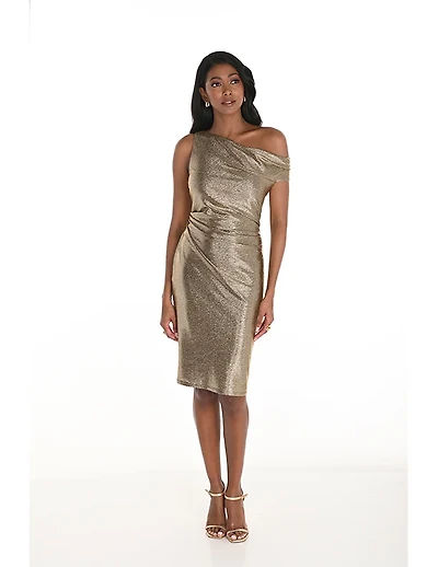 Metallic Gold/Black One Shoulder Dress