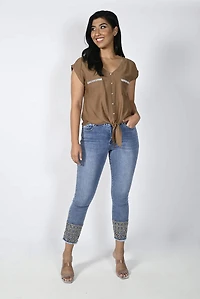 Embroidered Trim Denim Jeans