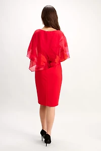 Cut Out Shoulder Chiffon Overlay Dress