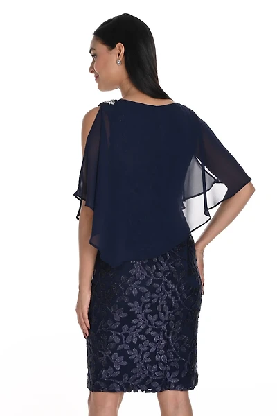 Leaf Print Chiffon Cape Dress