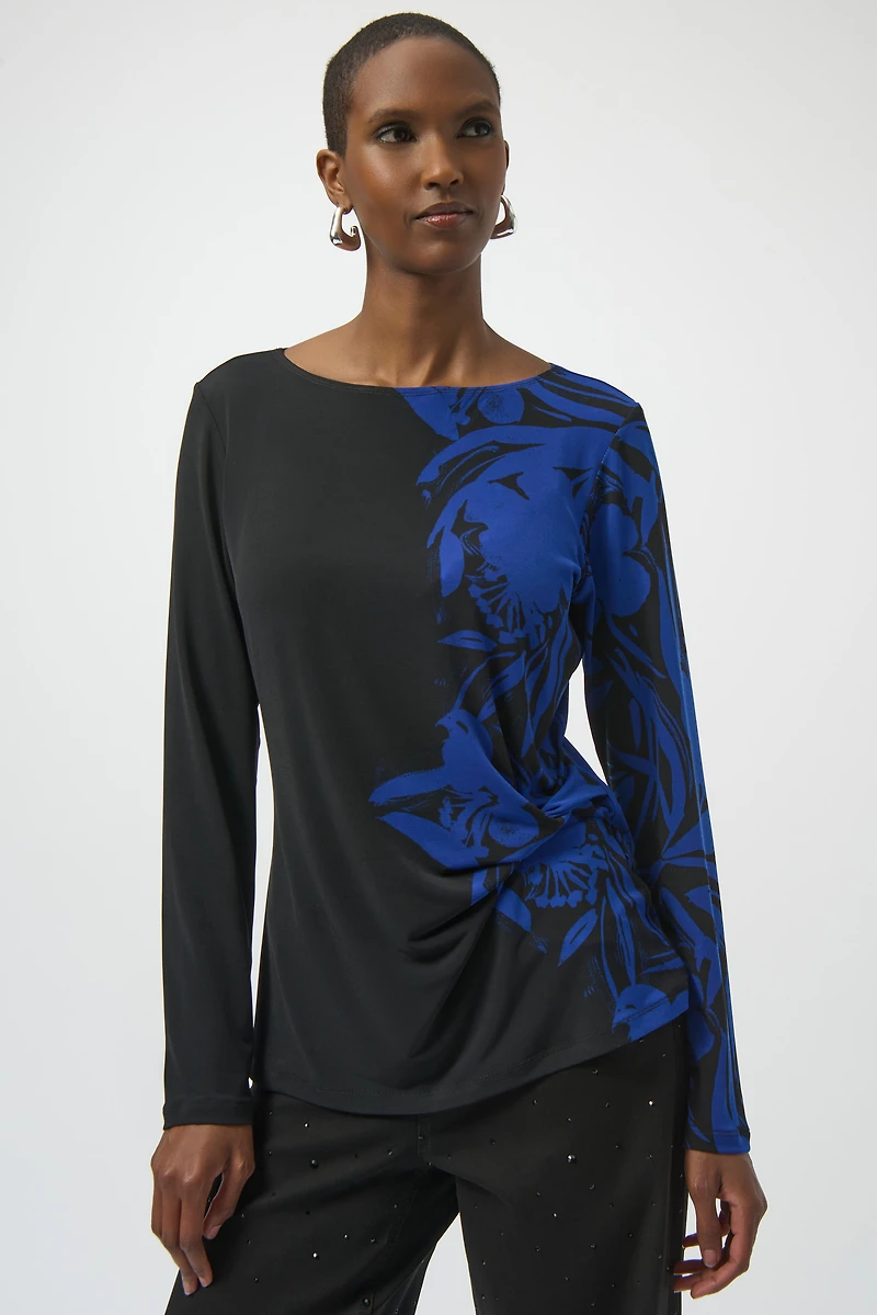 Boat Neckline Floral Print Top