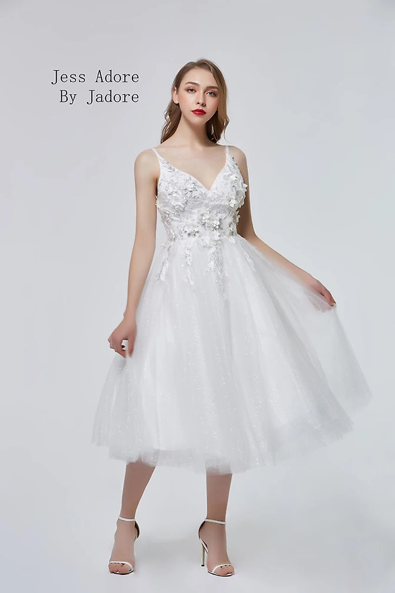 Floral Bodice Tea Length Dress