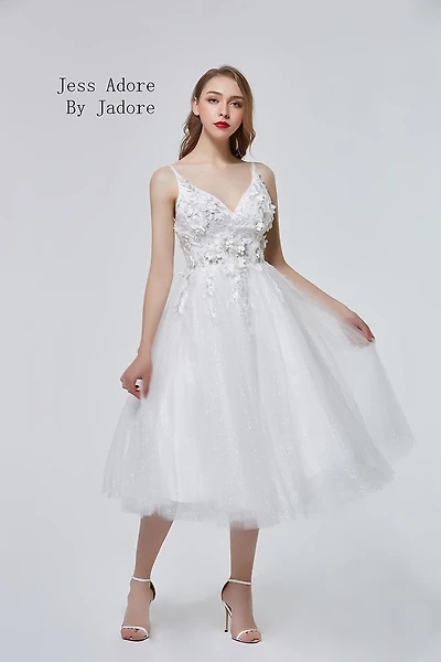 Floral Bodice Tea Length Dress