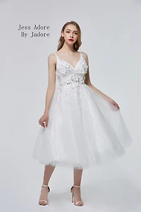 Floral Bodice Tea Length Dress