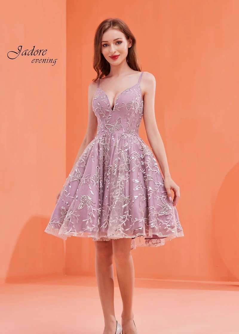 Embroidered Tulle A-line Short Dress