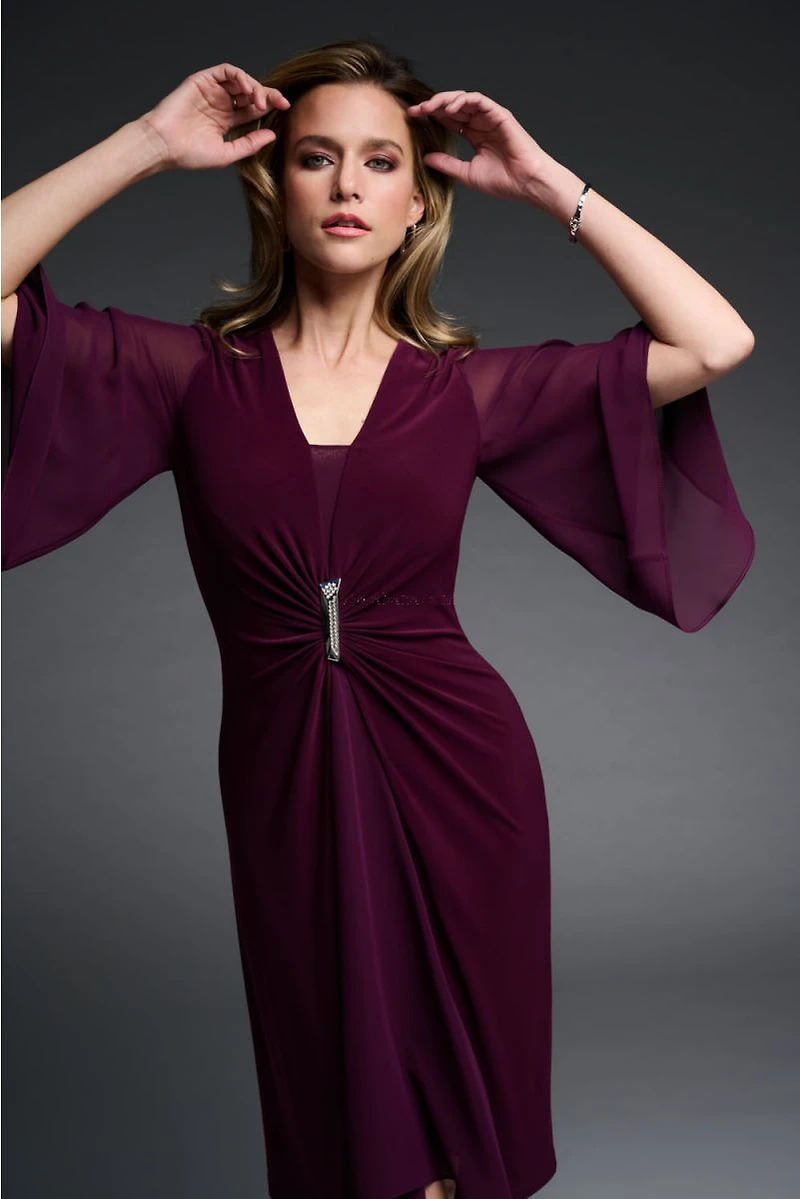 Rhinestone Brooch Gather Waist Dress