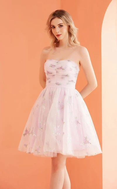 Pleated Bodice Metallic Shimmer Short Dress