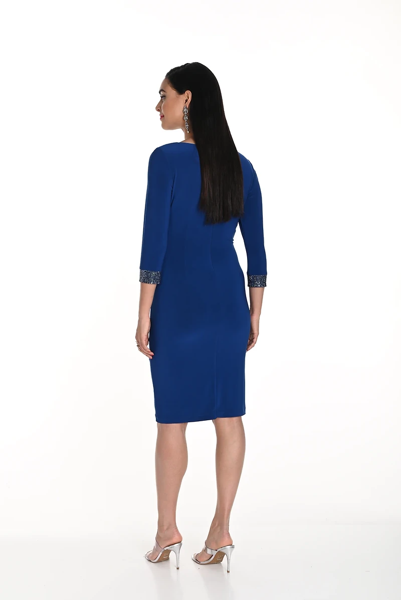 Embellished Cuffs Boat Neckline Dress