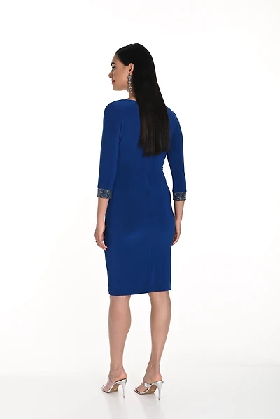 Embellished Cuffs Boat Neckline Dress