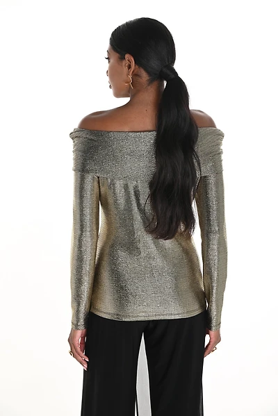 Off-Shoulder Ruched Metallic Top