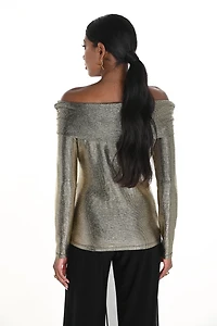 Off-Shoulder Ruched Metallic Top