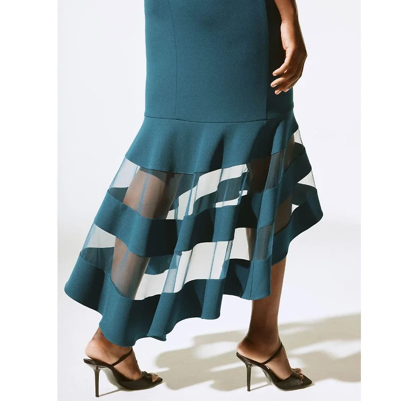 Asymmetric Sheer Panel Hem Dress