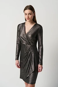Metallic Wrap Style Dress