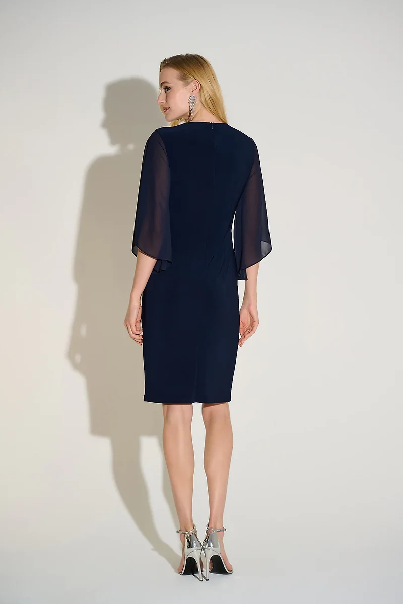 Draping Sleeves Silky Knit & Chiffon Dress