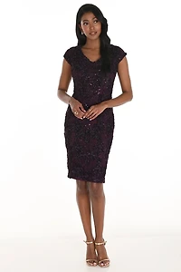 V-Neckline Cap Sleeves Floral Dress