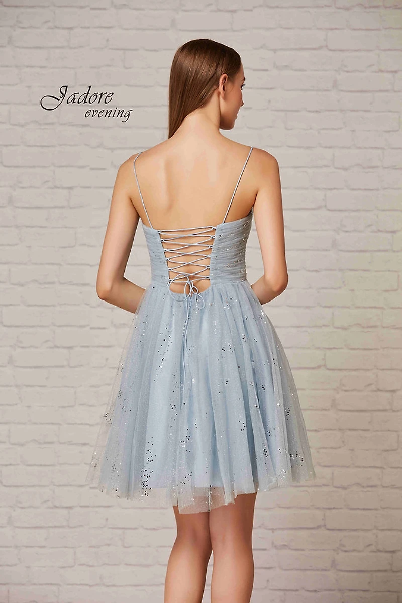 Glitter Lace-Up Back Dress