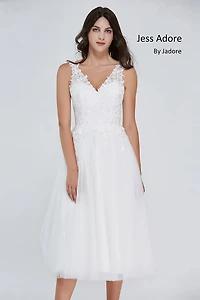 V-Neck Lace Top Tulle Tea Length Dress