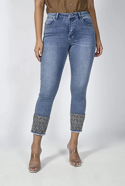 Embroidered Trim Denim Jeans