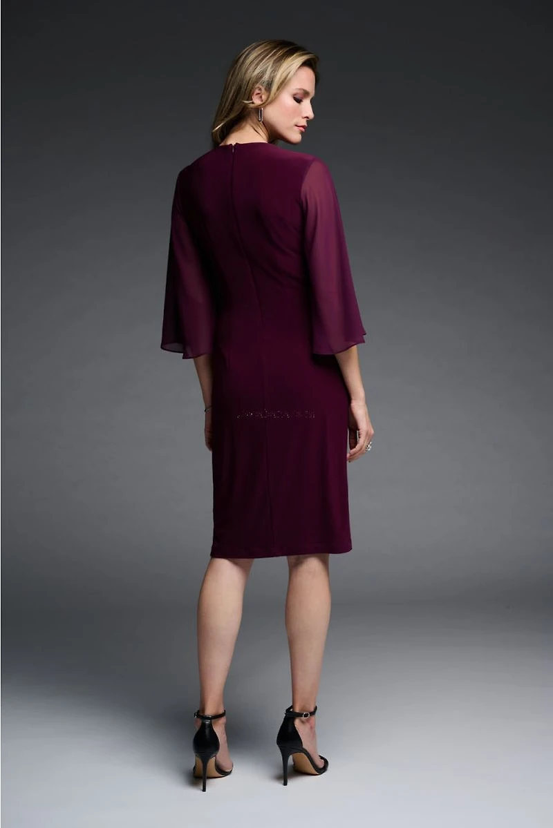 Rhinestone Brooch Gather Waist Dress