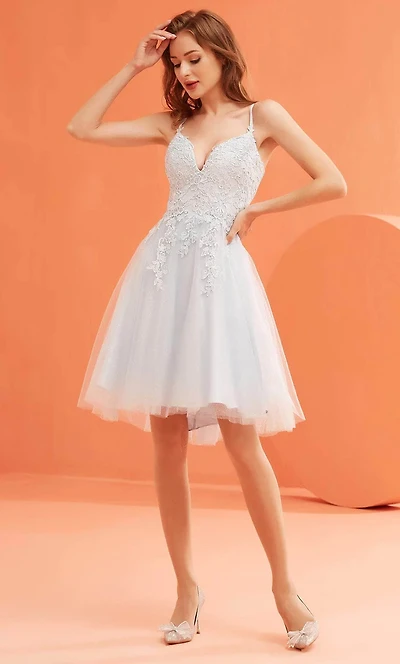Lace Tulle Corset Back Short Dress