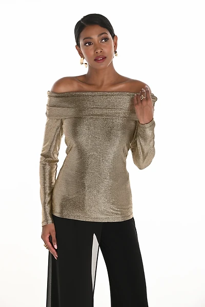 Off-Shoulder Ruched Metallic Top