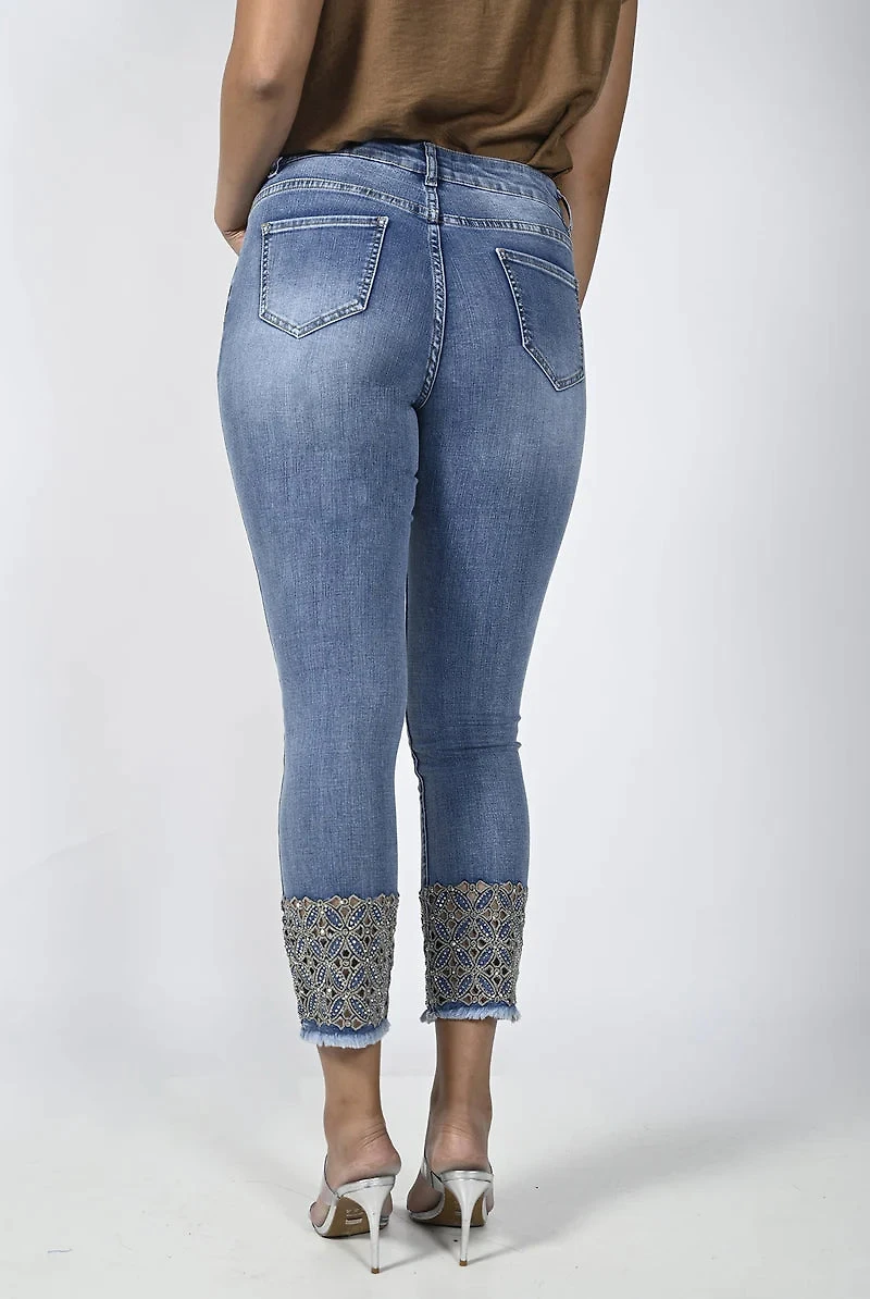 Embroidered Trim Denim Jeans