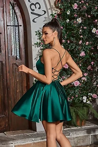 Boat Neckline A-Line Short Dress