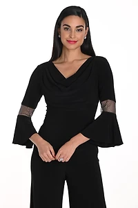 Cowl Neckline Flare Sleeves Top