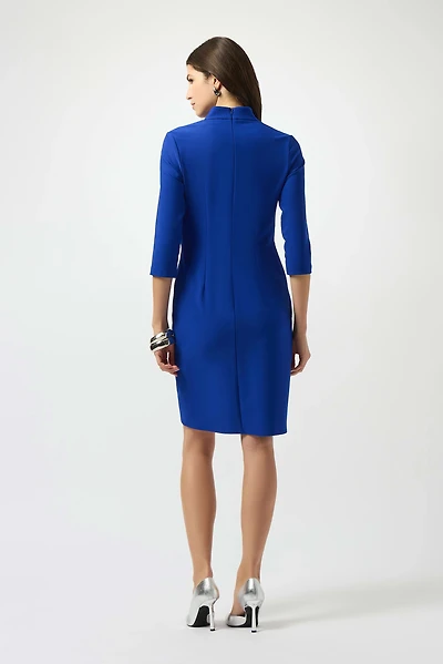 Wrap Style Mock Collar Lux Twill Dress