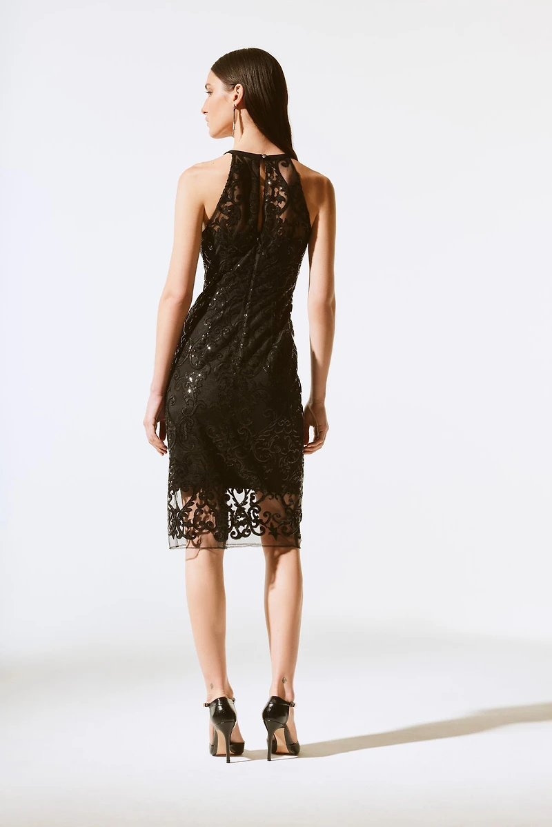 Sleeveless Sequin Lace Midi Dress