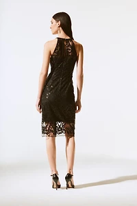 Sleeveless Sequin Lace Midi Dress