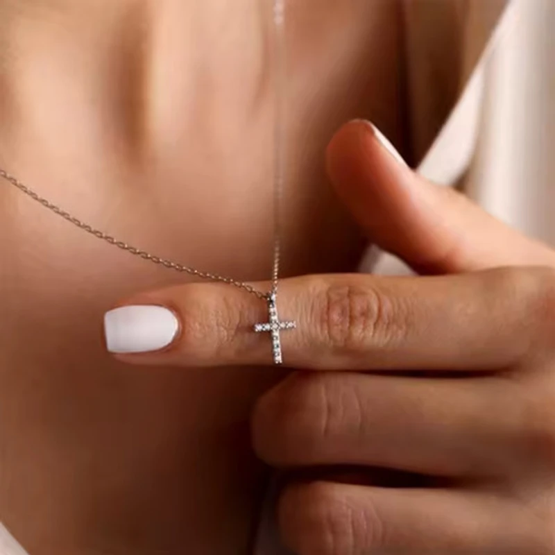 Steel Gemmed Cross Necklace