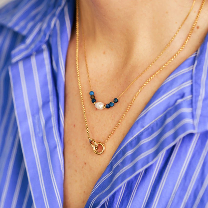 Blue Beads and Chain Necklace