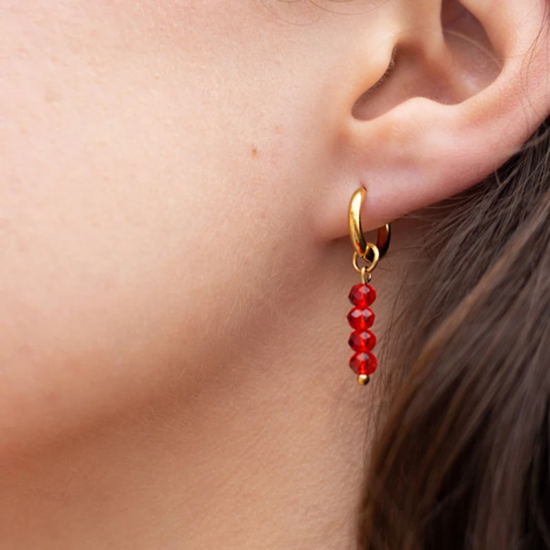 Gold Red Agate Charm Hoops