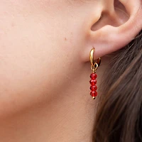 Gold Red Agate Charm Hoops