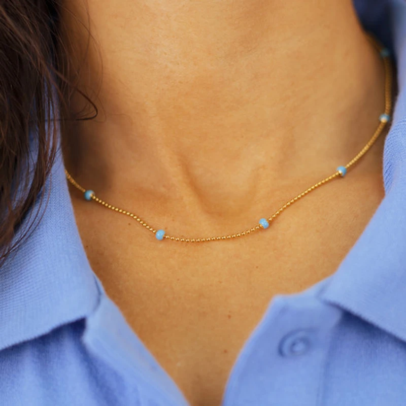 Blue Enamel Beaded Necklace