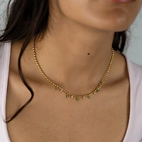 Green Beads & Gem Chain Necklace
