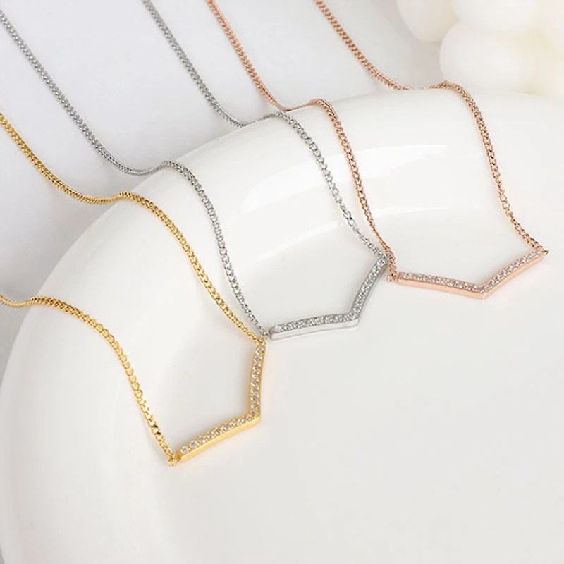 Paved Wishbone Necklace