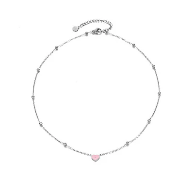 Steel Mini Pink Heart Necklace