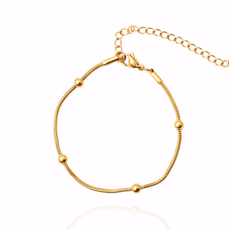 Gold Beaded Skinny Chain Bracelet