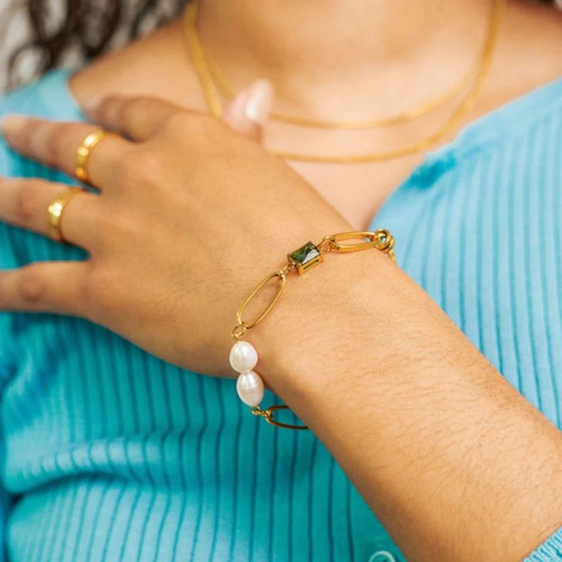 Green Gem Pearl Bracelet
