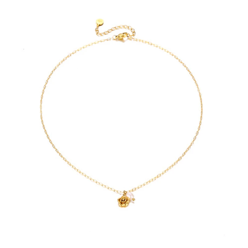 Gold Rose Pearl Necklace